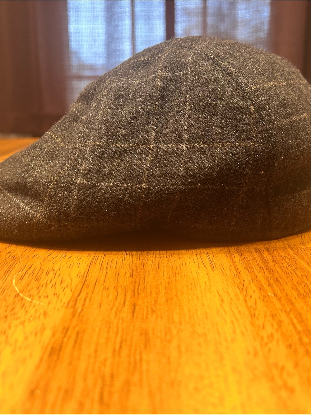 Epoch Men's Charcoal Windowpane Wool Flat Cap